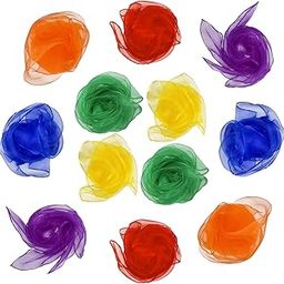 Lolakee Dance Scarves for Kids 12 Pcs Music Scarves Dance Scarf Play Scarves for Children Movement Square Juggling Silk Tricks Scarves Rhythm Band Scarves(6 Colors,24" x 24")-image-55