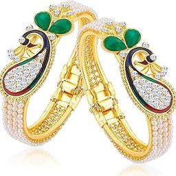 Glittery Pearl Gold Plated Wedding Jewellery Peacock Meenakari Austrian Diamond Kada Combo For Women (CB71499ADAP450)-image-47