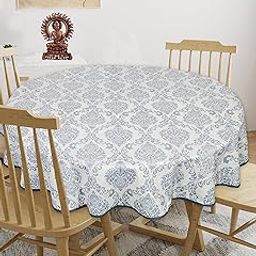 Texstylers Cotton Round Pack of 1 Blue Abstract 4 Seater Dining Table Cloth Cover, 56" Diameter Suitable for Elegant Home,Living Room,Dining Table Décor Purpose-image-1
