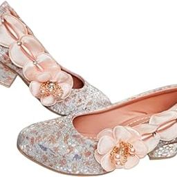 Turtle Pony - Women's Floral Block Heel Juti with Pearl Embellishments Silver and Pink-image-26