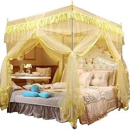 "4 Corners Post Canopy Bed Curtain - Royal Luxurious Cozy Drape Netting - 3 Opening Mosquito Net - Cute Princess Bedroom Decoration Accessories (86" W*78" L*82" H) (Ivory)-image-88