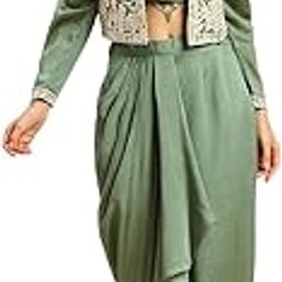 madhuram women'S Vichitra Silk Dhoti Skirt And Choli With Short Coti Set For Solid With Heavy Embroidery Work Set(M-2459)-picture-46