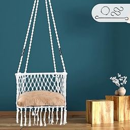 Swing/ Swing for Balcony/ Swing for Adults/ Swing Chair for Adults for Home/ Hammock Swing for Adults/ Swing for Living Room/ Swing for Outdoor Premium C Shape Swing Chair with Golden Cushion (White)-picture-13