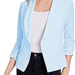 Women's Soft Stretchy Lightweight Cardigan Blazer One Button 3/4 Ruched Sleeve Business Casual Blazer Jackets-63
