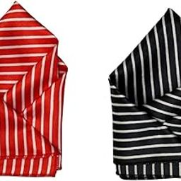 Men's Satin Pocket Square Set - Red & Black with White Stripes - Stylish Suit Handkerchief-picture-1