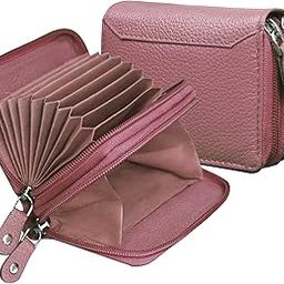 Genuine Leather Double Zipper Card Wallet for Women (Pink_8539PN)-image-9