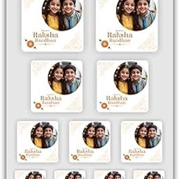 STICKTASTIC Custom Raksha Bandhan Photo Stickers – Personalized with Your Picture – 11 Stickers in 4 Sizes (3", 2.5", 2", 1.5") – Pre-Printed “Happy Raksha Bandhan” Text – 1 A4 Sheet-image-25