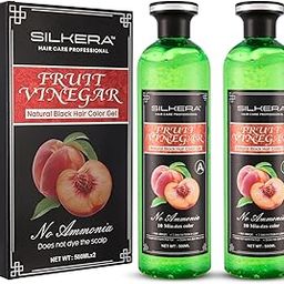 SILKERA Fruit Vinegar Gel Hair Color, Organic & Natural Hair Color Dye for BLACK Hair (500ml x 2) - Black-image-30