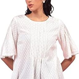 Women's White Embroidered 100% Cotton Top-8