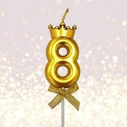 FI - FLICK IN 1 Pc 8 Unscented Candle for Birthday Cake With Crown on Top for Anniversary Cake Topper 8Th Birthday Decoration (Pack of 1, Metallic Gold)-image-60