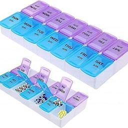 FunBlast Pill Box for Medicine - Weekly Pill Organizer 2-Times-A-Day, Portable 7 Day Pill Box Case with Separate Compartments to Hold Medication, Vitamins Capsules, Medicine Organizer Box-19
