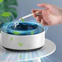 Krupaksh Multifunctional Ashtray With Filter, Air Purifier Desktop Ashtray For Home Office Car Indoor Outdoor 2 In 1 Purifier Cigarettes Tray Smart Self Extinguishing AshTray (1Pcs) (White)-image-64