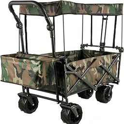 Happbuy Collapsible Folding Wagon with Removable Canopy, Heavy Duty Foldable Wagon Utility Cart for Garden, Camping, Grocery Cart, Beach Wagon Cart with Wheels and Rear Storage, Camouflage-image-70