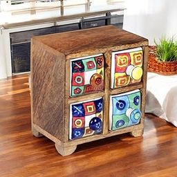 Stylish Wooden Drawer Chest with Ceramic Drawers – 4 Container Storage for Small Items, Gifts, Rings, Earrings & Jewelry & Colour cut Be Change Ceramic Drawer-image-61