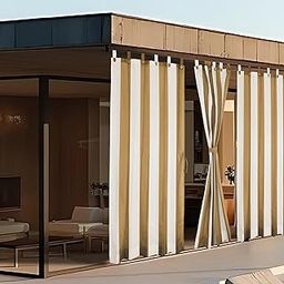 HIPPO Outdoor Stripe Design 180 GSM Sun Blocking Balcony Loop Curtain Sun & UV Protection, Light Filtering for Garden Patio (Beige-White, 4.5FTX7.5FT)-image-40