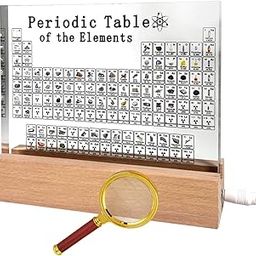 Funvalley Surperfect Periodic Table Display with LED Light, Acrylic Periodic Table of 83 Elements, Samples, Magnifier Included, Classroom Decoration-32