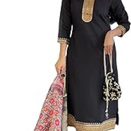 Women’s Black Viscose Embroidered Straight Kurta Set with Viscose Pants and Jacquard Zari Dupatta Stitched Ethnic Wear for Women S to 3XL Size-image-39