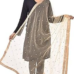 Women's Net Embroidered Full Size Dupatta With 4 Side Golden Lace-image-54