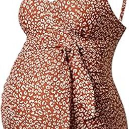 Maternity Swimsuit V-Neck One Piece Maternity Monokini Tie Front Bathing Suit Pregnany Swimwear, Light Rose Leopard, X-Large-image-29