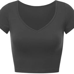 Womens Short Sleeve V Neck Basic Crop Top Summer Fitted Teen Tee Shirt Blouses for Girls X L2701 NK-image-10