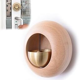 BRAINLE Japanese Style Round Dopamine Brass Wooden Door Bell Wireless Entry Alert Doorbell for Main Door Perfect for Shopkeepers Office Home Entrance Decorative Hangging Chime Decoration (Light Brown)-19