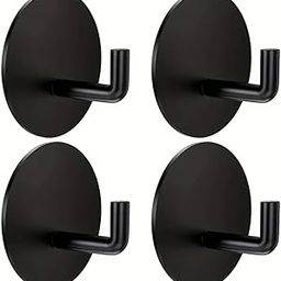 OSLEN 4 PS Self Adhesive Stainless Steel Hooks Heavy Duty Shower Hook Waterproof, Black Stick on Hooks for Hanging Coat/Hat/Towel Robe Clothes, Removable Bathroom Adhesive Wall Hooks(Without Drilling)-32
