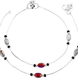Stylish Multicolor Beads Payal for Women|Lightweight Rhodium Chain Anklet Set|Everyday Fashion Jewelry – OSSP-0711-IRMC ANKLET-image-3
