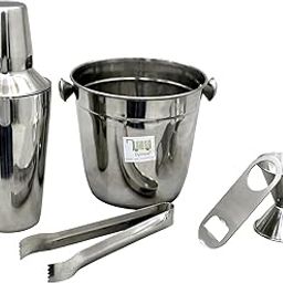 Dynore 5 pcs Beginners Bar Set - Ice Bucket, Small Bottle Opener, Regular Cocktail Shaker, peg Measure, ice Tong-image-33