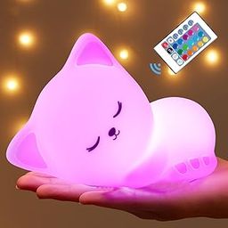DIWUJI Cute Sleeping Cat Nursery Night Light for Kids, 16 Color Changing Baby Kawaii Lamp with Remote, Portable & Rechargeable Beside Lamp, Birthday & Valentines Gift for Kids & Adult(Sleeping CAT)-image-24
