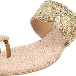 mochi Women Antique Gold Beaded Sandals - EU/39 UK/6-35-727-picture-6