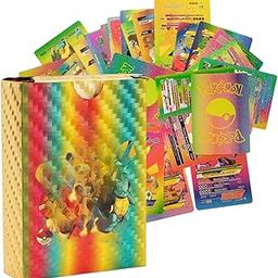 DZLING Poke Trading Card Game Booster Pack Set, 55 Cards, V Series, Vmax GX Rare, Gold Foil Holographic Collection (Rainbow)-image-4