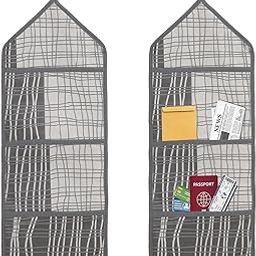 Kuber Industries Paper Holder | Foldable Hanging Organizer | PVC Lining Design Magazine Holder | Document Organizer | Wall Hanging Letter Holder with 3 Pocket | Pack of 2 | Gray-20