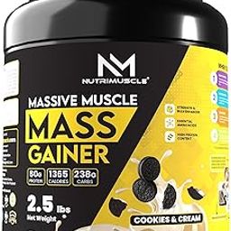 Nutrimuscle Massive Muscle Mass Gainer - 2.5 lbs - Cookies & Cream Flavour - For Muscle, Mass and Strength Gain - Contains Creatine, Complex Carbohydrates and Protein-19