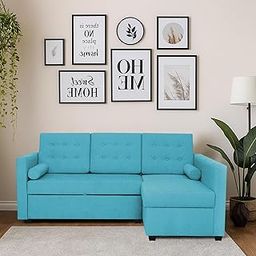 Casaliving Megan RHS 4 Seater L Shaped Sofa Cum Bed for Living Room (Turquise Fabric) Premium Fabric Sofa-image-79