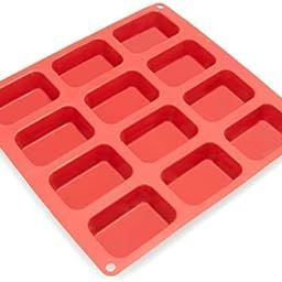 NM Enterprises S V Enterprise. 12 Cavity Rectangle Shape Round Edges Silicone Mould/Mold for Soap Making, Loaf, Muffins, Cheesecakes Approx 75-80 Gram(Random Color)-7