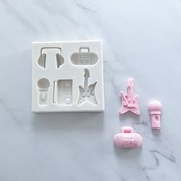 Lyba Moulds Guitar Music Mic Radio Headphones Fondant Silicone Mould-10
