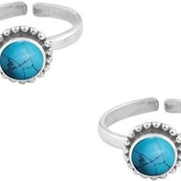 925 CZ Silver Turquoise Toe Rings (Leg Finger Rings) In Pure 92.5 Sterling Silver For Women | Toe Rings for Women and Girls | Chandi Bichiya-image-48
