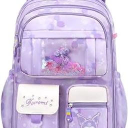 Kuromi Backpack for School Girls Sanrio Kuromi School Backpack Multi Layer Large Book Bag Burden Relief Travel Backpack School Backpack for 8-16 Years Olds School Girls Teens, 45x31x19cm-image-28