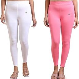 Women's Ankle Length Leggings | White and Pink Combo Pack | 2 Leggings ₹649-image-54
