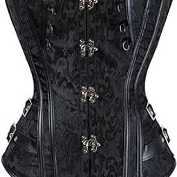 Gothic Corset Top for Women Steampunk Jacquard Pirate Faux Leather Basque Cosplay Halloween Costume Rave Outfits-image-27