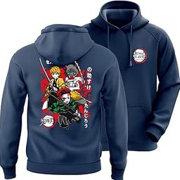 Demon Slayer Trio Navy Unisex Anime Hoodie for Men & Women 100% Cotton Naruto, Jujutsu Kaisen, Goku, Gojo, Bleach Anime Printed Hoodies-image-76
