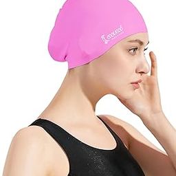 Cockatoo SC03-Long Hair Rubber Swimming Cap for Men & Women, Swimming Cap for Adults with Earcover, Pink-image-16
