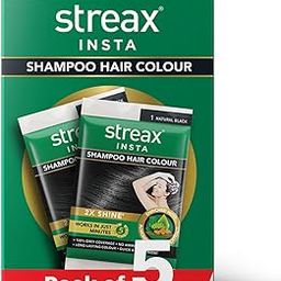 Streax Insta Shampoo Hair Colour for Women and Men, Natural Black - Pack of 5 | 100% grey coverage in 5 minutes | Long lasting, easy to use-10