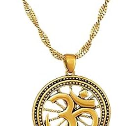 Round Circle OM Gold Plated Pendant with Chain for Men's and Women's-image-20