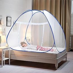 Urbane Home Mosquito Net | Nylon Single Bed Mosquito Net | Foldable Machardani | Mosquito Net for Bedroom | Outdoor Trip Mosquito Net | 6.5x4 Feet | Blue-30
