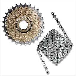 De Venta Cycle Freewheel Chain Combo 7-Speed | 21-Speed Gear Compatible | 14-28T Freewheel Cassette & 116 Links Chain | Alloy Steel | High Tensile Strength | Corrosion-Resistant-2
