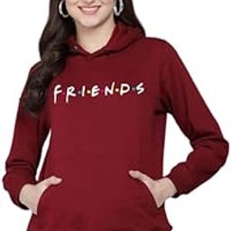 Fleece Material Regular Fit Full Sleeves Hooded Neck Printed Friends Winter Wear Casual Sweatshirt Hoodie for Women (XXL, Red)-99