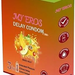 My Eros Delay/Long Last & Dotted Condoms with 4.5% Benzocaine - Pack of 10 - Lubricated - Natural Latex (Mixed fruit flavored)-19