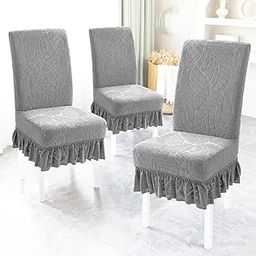 BASEMENT TO ATTIC DECOR Elastic Chair Covers Set of 6 Velvet for Dining Table (Gray)-image-13