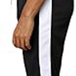 Athletic Jogger Pants with Side Stripe, Black and White, Drawstring Waist-image-34